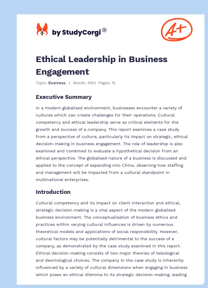 Ethical Leadership in Business Engagement. Page 1