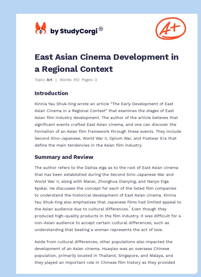 East Asian Cinema Development in a Regional Context. Page 1