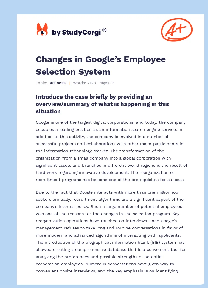 Changes in Google’s Employee Selection System. Page 1