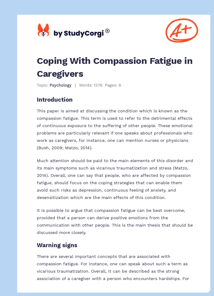 Coping With Compassion Fatigue in Caregivers. Page 1