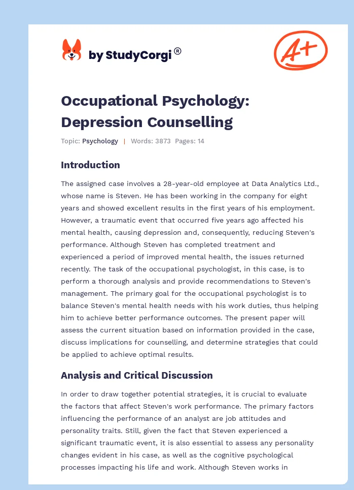 Occupational Psychology: Depression Counselling. Page 1