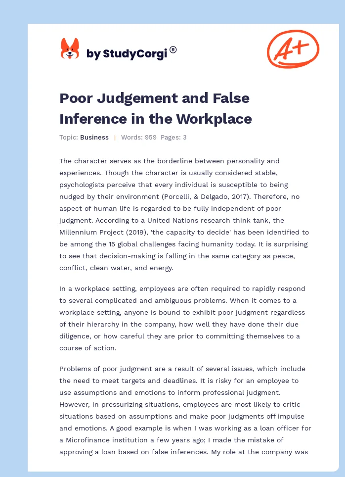 Poor Judgement and False Inference in the Workplace. Page 1
