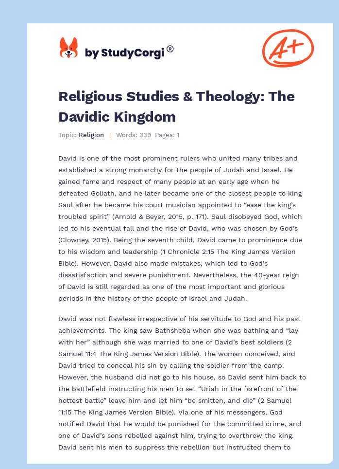 Religious Studies & Theology: The Davidic Kingdom. Page 1