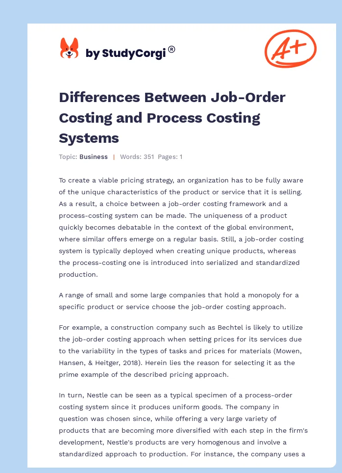 Differences Between Job-Order Costing and Process Costing Systems. Page 1