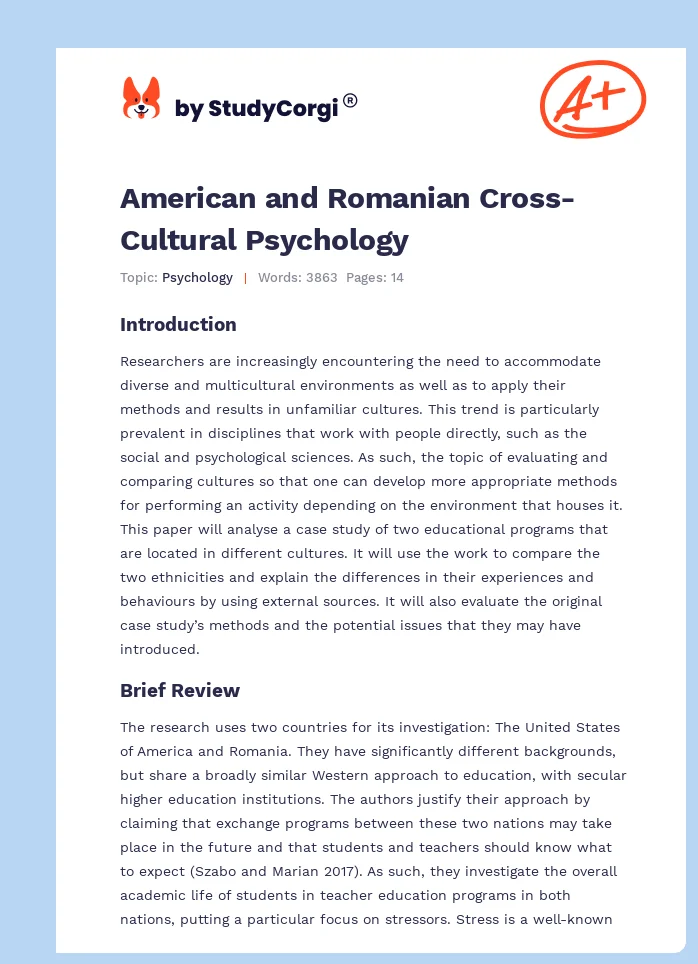 American and Romanian Cross-Cultural Psychology. Page 1