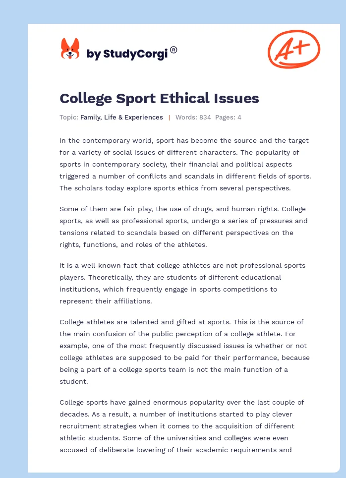 College Sport Ethical Issues. Page 1