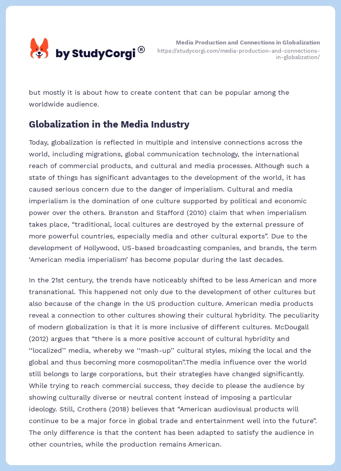 Media Production and Connections in Globalization. Page 2