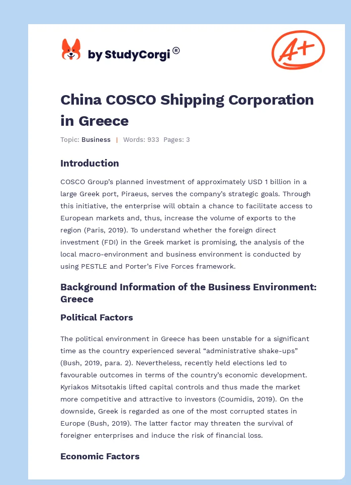 China COSCO Shipping Corporation in Greece. Page 1