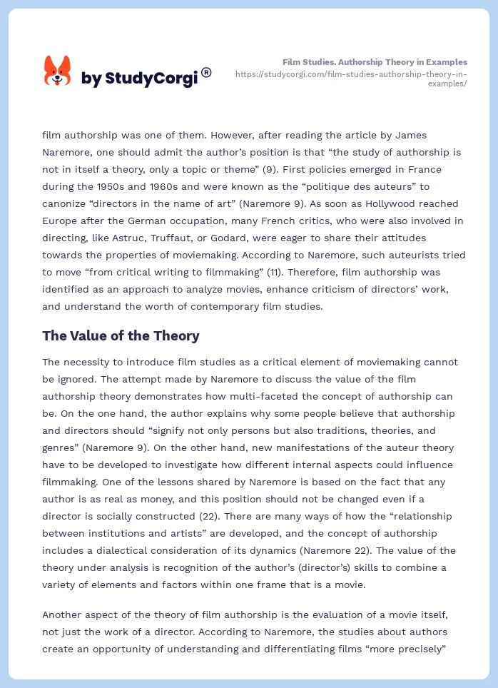 Film Studies. Authorship Theory in Examples. Page 2