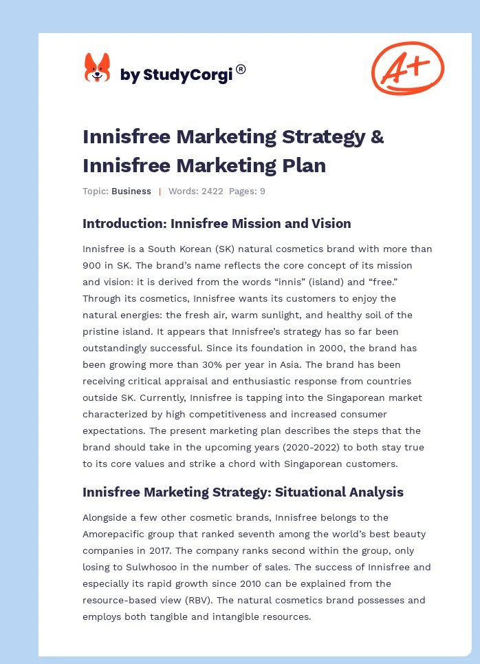 Innisfree Marketing Strategy & Innisfree Marketing Plan. Page 1