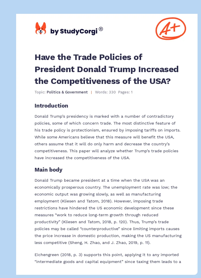 Have the Trade Policies of President Donald Trump Increased the Competitiveness of the USA?. Page 1