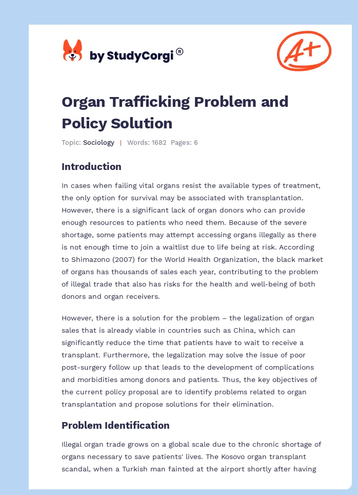 Organ Trafficking Problem and Policy Solution. Page 1