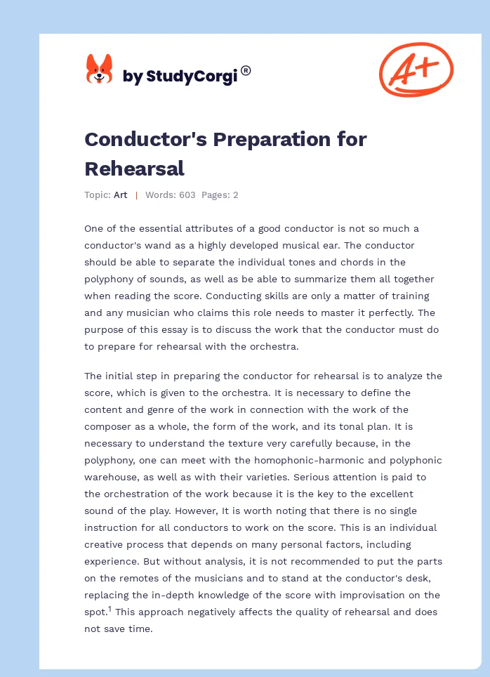 Conductor's Preparation for Rehearsal. Page 1