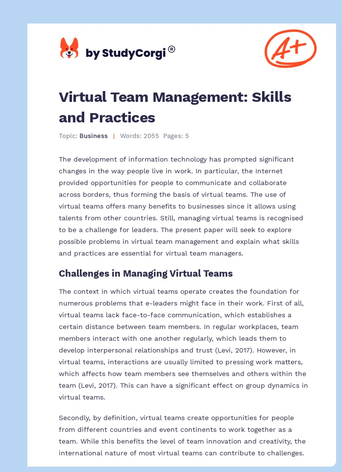 Virtual Team Management: Skills and Practices. Page 1