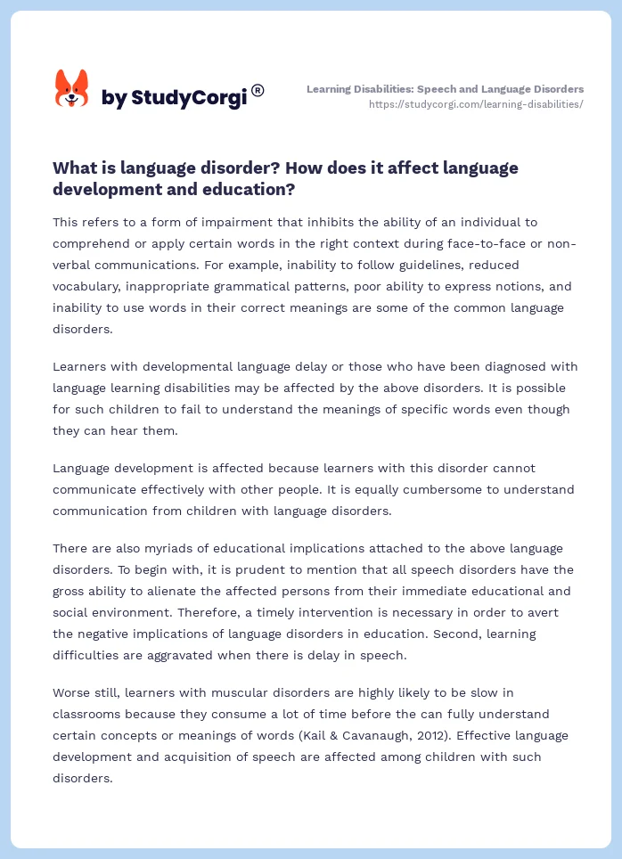Learning Disabilities: Speech and Language Disorders. Page 2