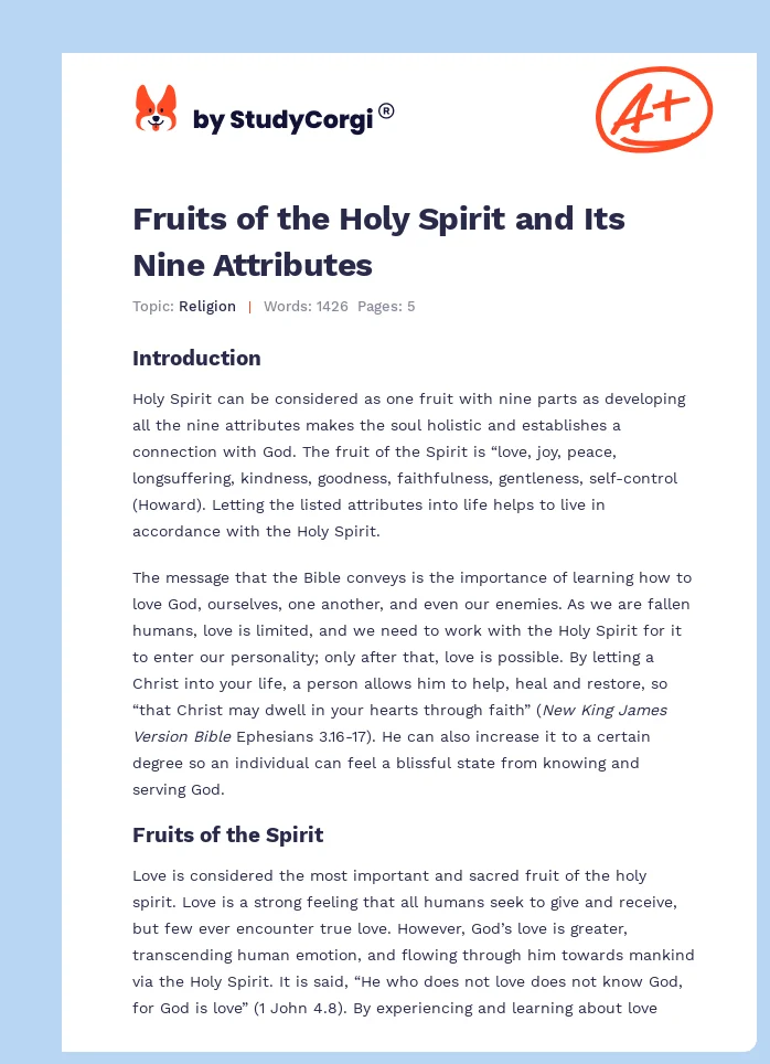 Fruits of the Holy Spirit and Its Nine Attributes. Page 1