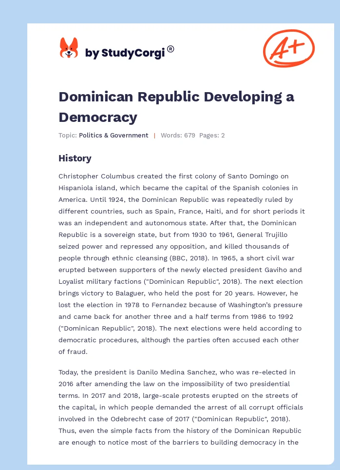 Dominican Republic Developing a Democracy. Page 1