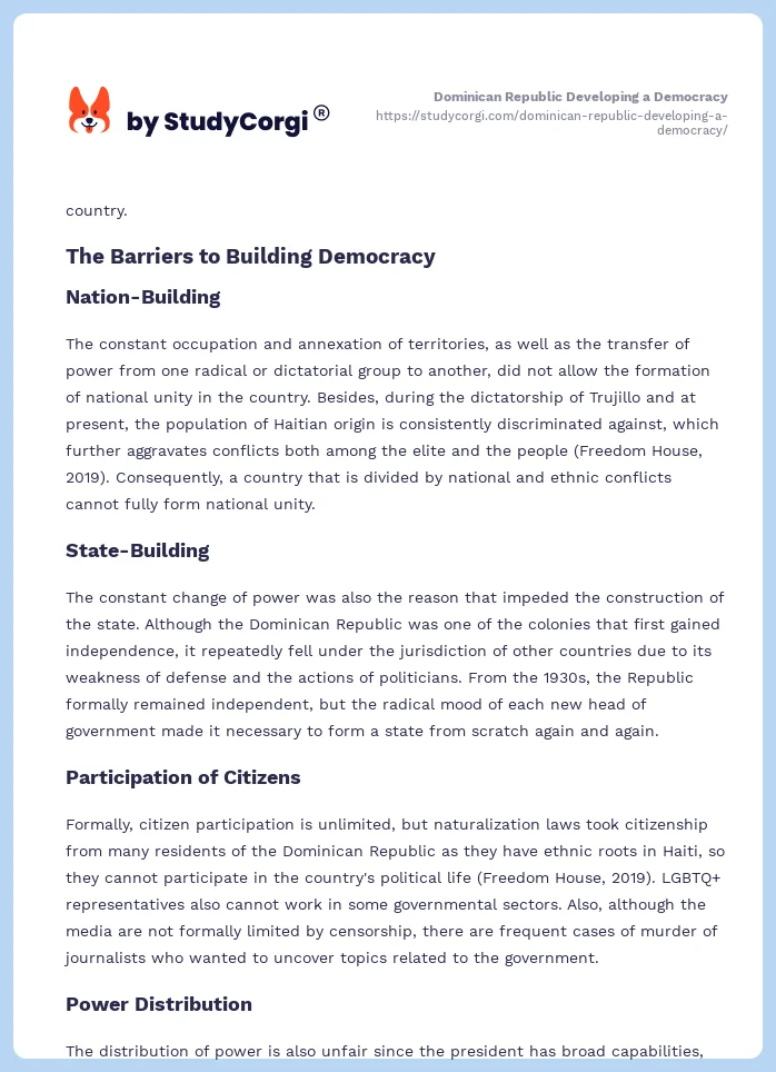 Dominican Republic Developing a Democracy. Page 2