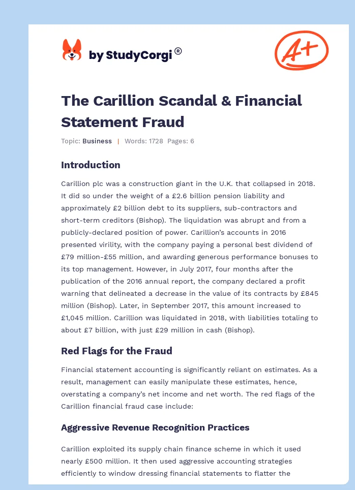 The Carillion Scandal & Financial Statement Fraud. Page 1