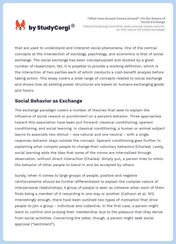 “What Goes Around Comes Around”: On the Nature of Social Exchange. Page 2