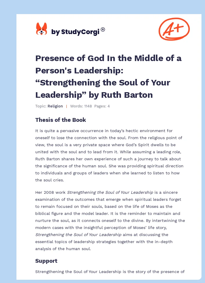 Presence of God In the Middle of a Person's Leadership: “Strengthening the Soul of Your Leadership” by Ruth Barton. Page 1