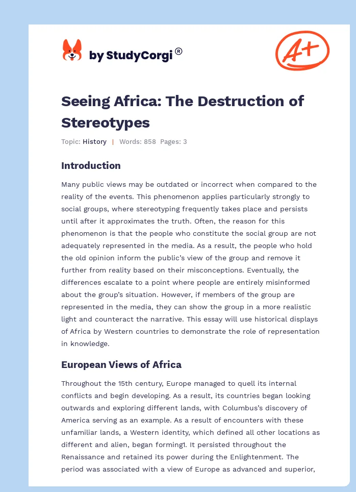 Seeing Africa: The Destruction of Stereotypes. Page 1