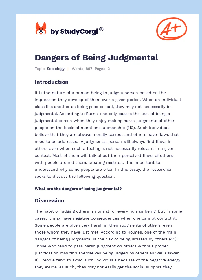 Dangers of Being Judgmental. Page 1
