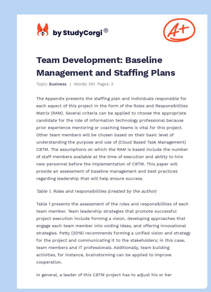 Team Development: ­­Baseline Management and Staffing Plans. Page 1