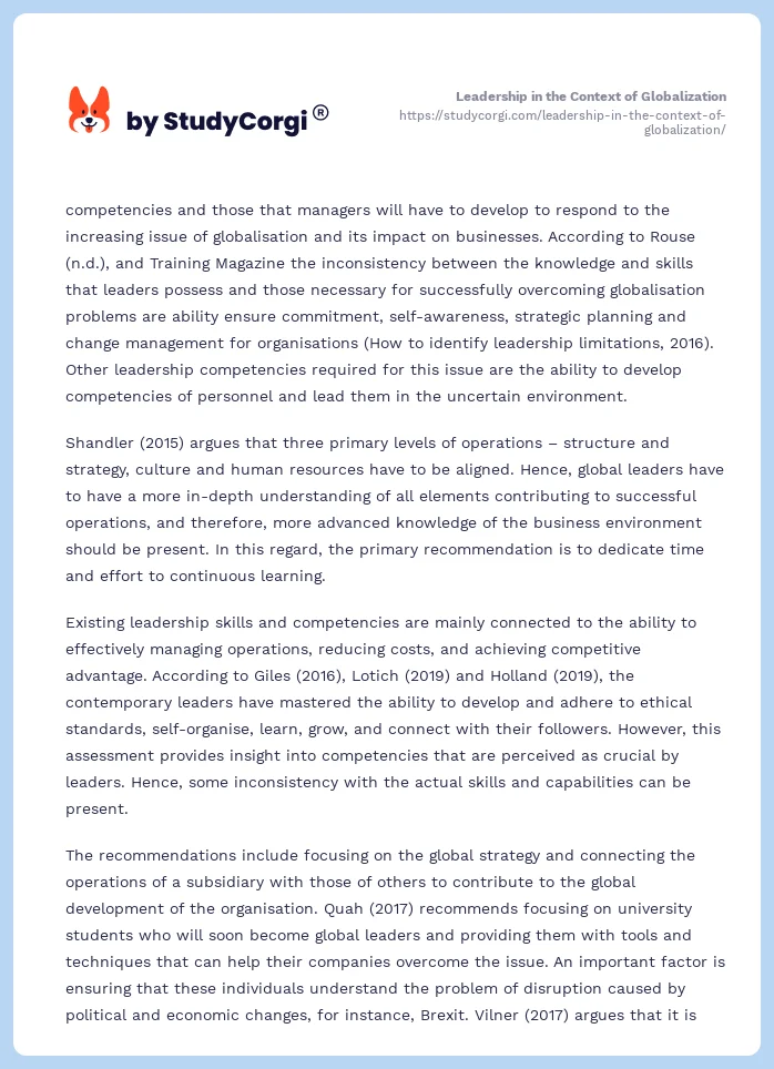 Leadership in the Context of Globalization. Page 2