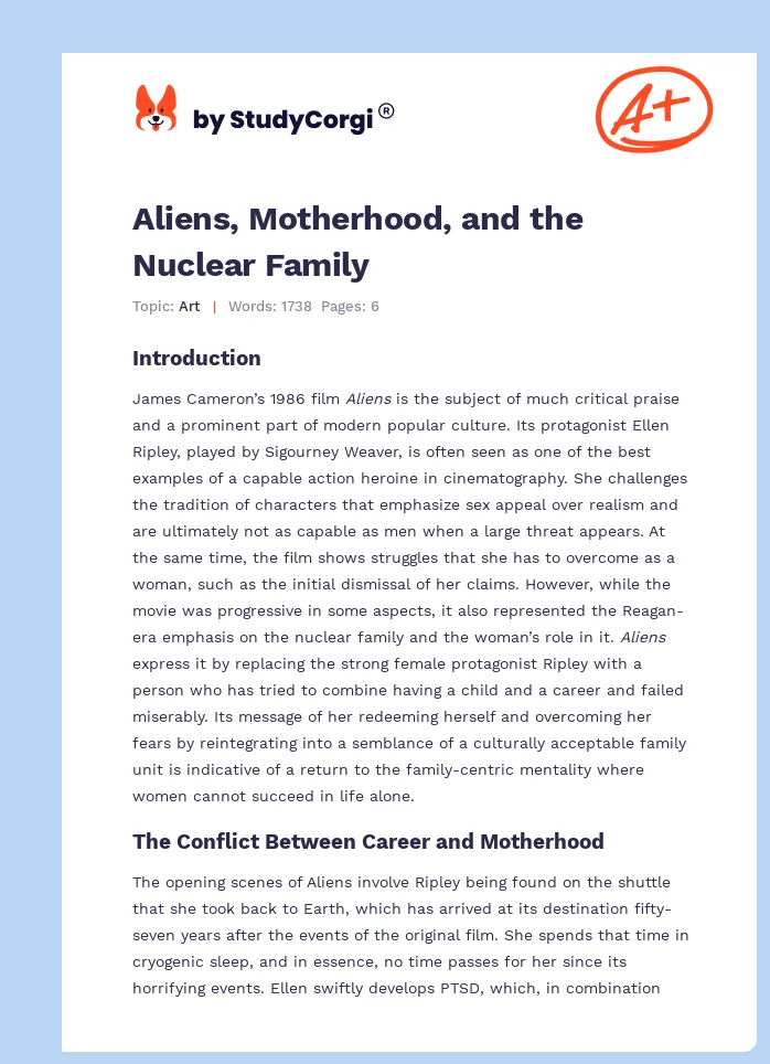 Aliens, Motherhood, and the Nuclear Family. Page 1