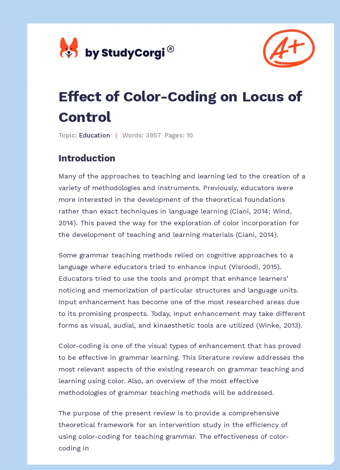Effect of Color-Coding on Locus of Control. Page 1