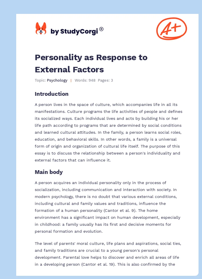 Personality as Response to External Factors. Page 1