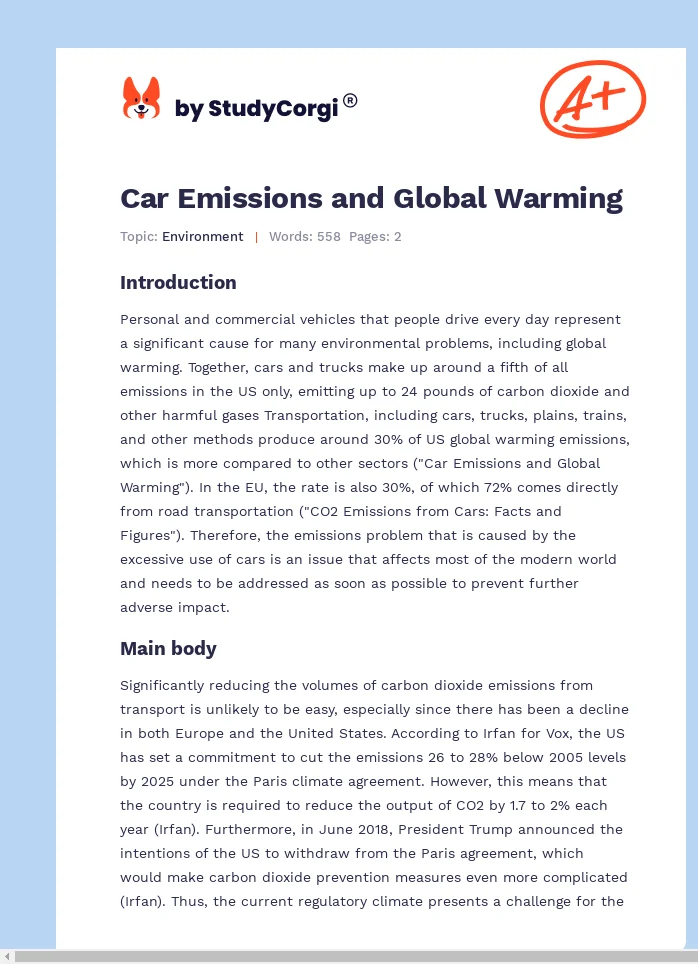 Car Emissions and Global Warming. Page 1