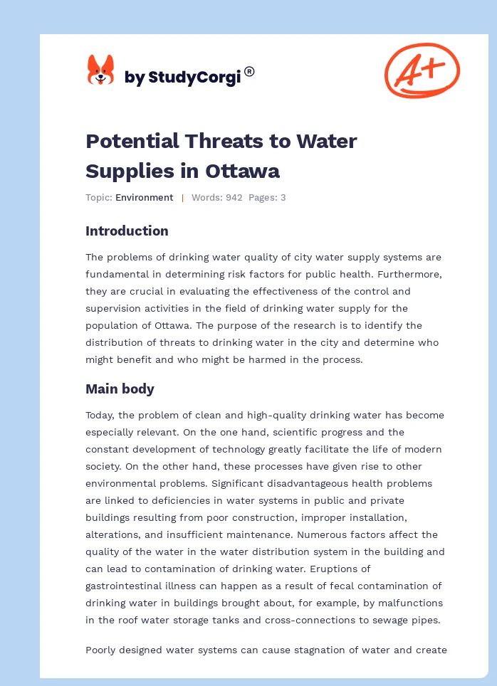 Potential Threats to Water Supplies in Ottawa. Page 1