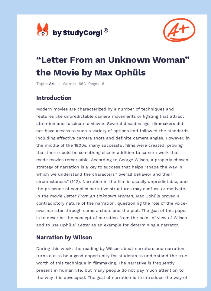 “Letter From an Unknown Woman” the Movie by Max Ophüls. Page 1