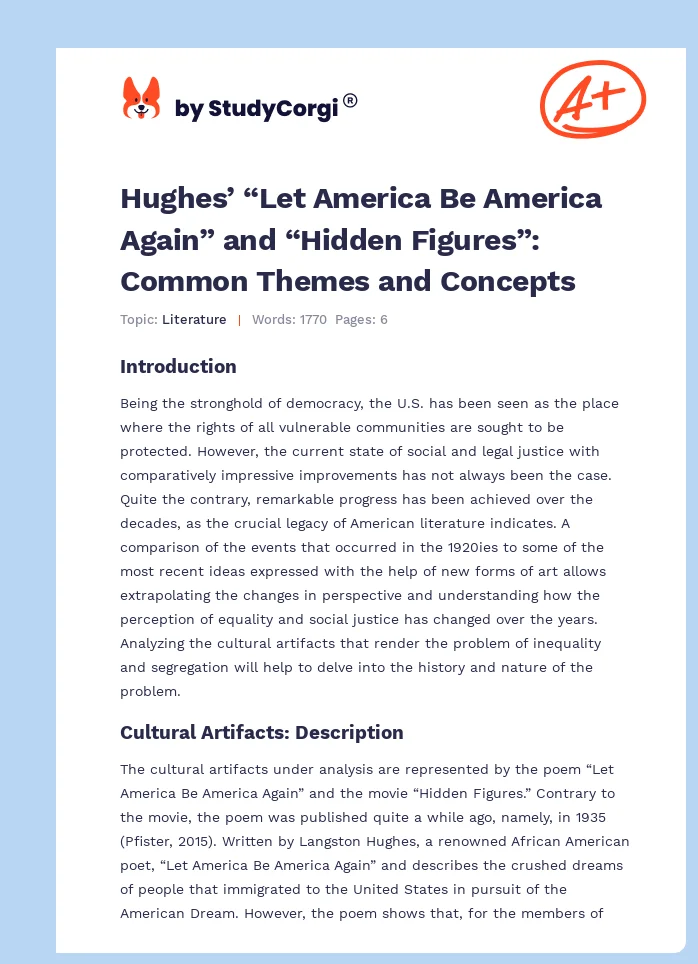 Hughes’ “Let America Be America Again” and “Hidden Figures”: Common Themes and Concepts. Page 1