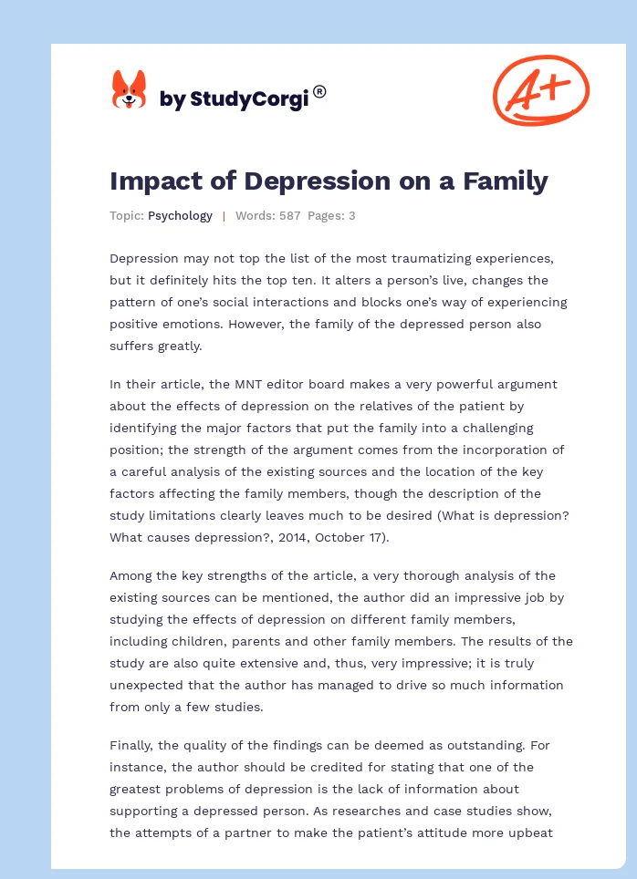 Impact of Depression on a Family. Page 1