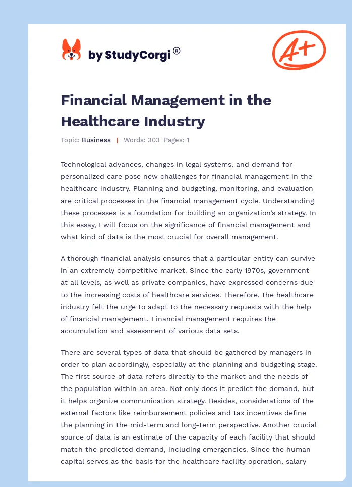 Financial Management in the Healthcare Industry. Page 1