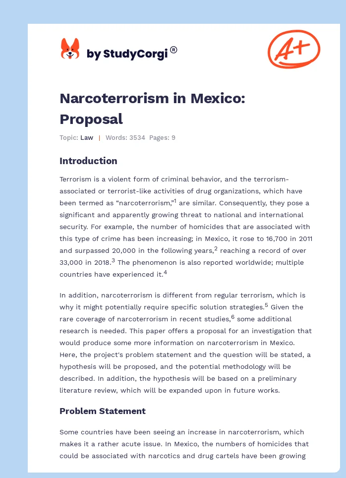 Narcoterrorism in Mexico: Proposal. Page 1