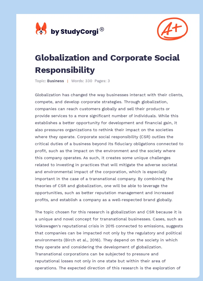Globalization and Corporate Social Responsibility. Page 1