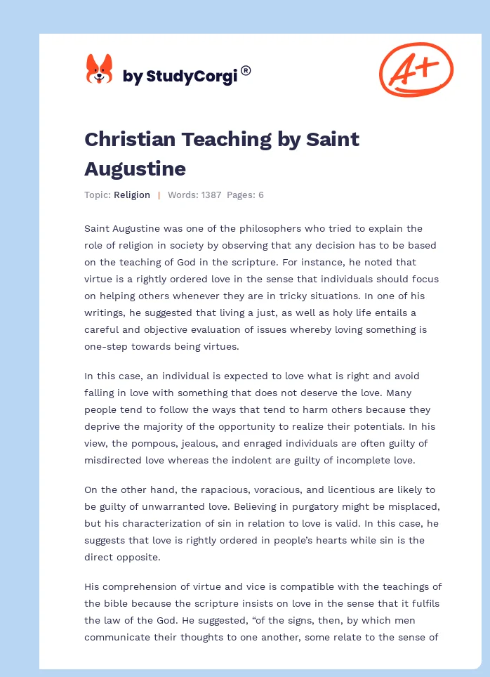 Christian Teaching by Saint Augustine. Page 1