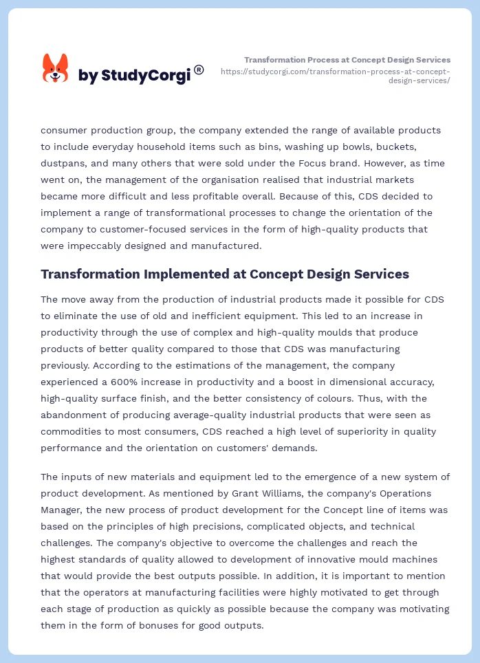 Transformation Process at Concept Design Services. Page 2
