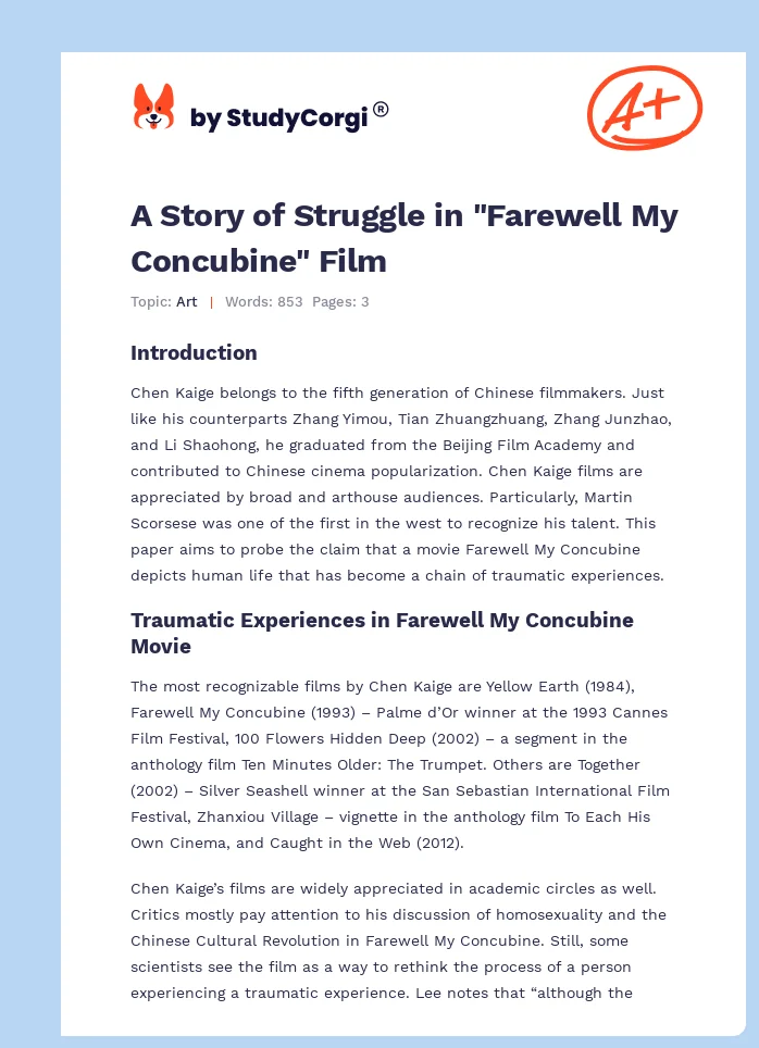 A Story of Struggle in "Farewell My Concubine" Film. Page 1