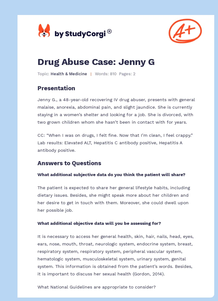 Drug Abuse Case: Jenny G. Page 1
