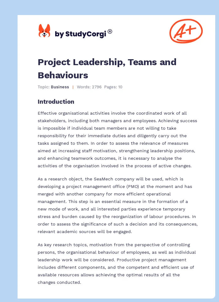 Project Leadership, Teams and Behaviours. Page 1