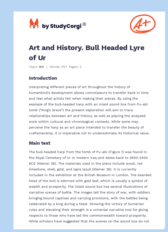 Art and History. Bull Headed Lyre of Ur. Page 1
