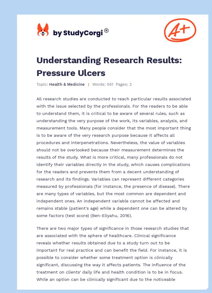 Understanding Research Results: Pressure Ulcers. Page 1