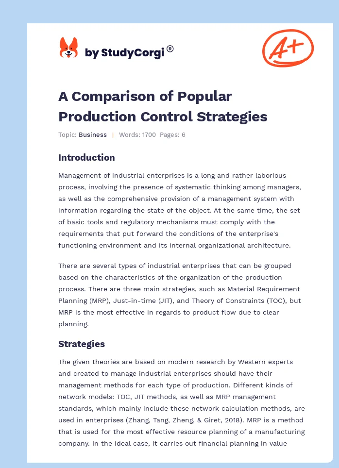 A Comparison of Popular Production Control Strategies. Page 1