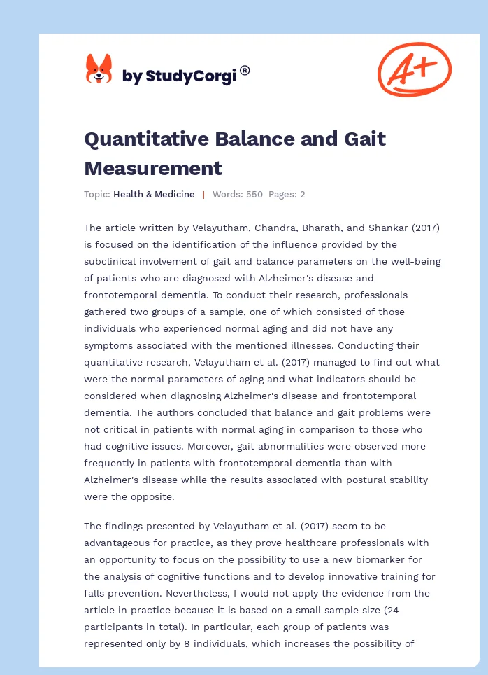 Quantitative Balance and Gait Measurement. Page 1