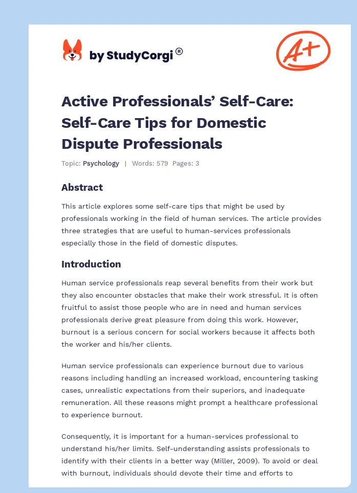 Active Professionals’ Self-Care: Self-Care Tips for Domestic Dispute Professionals. Page 1